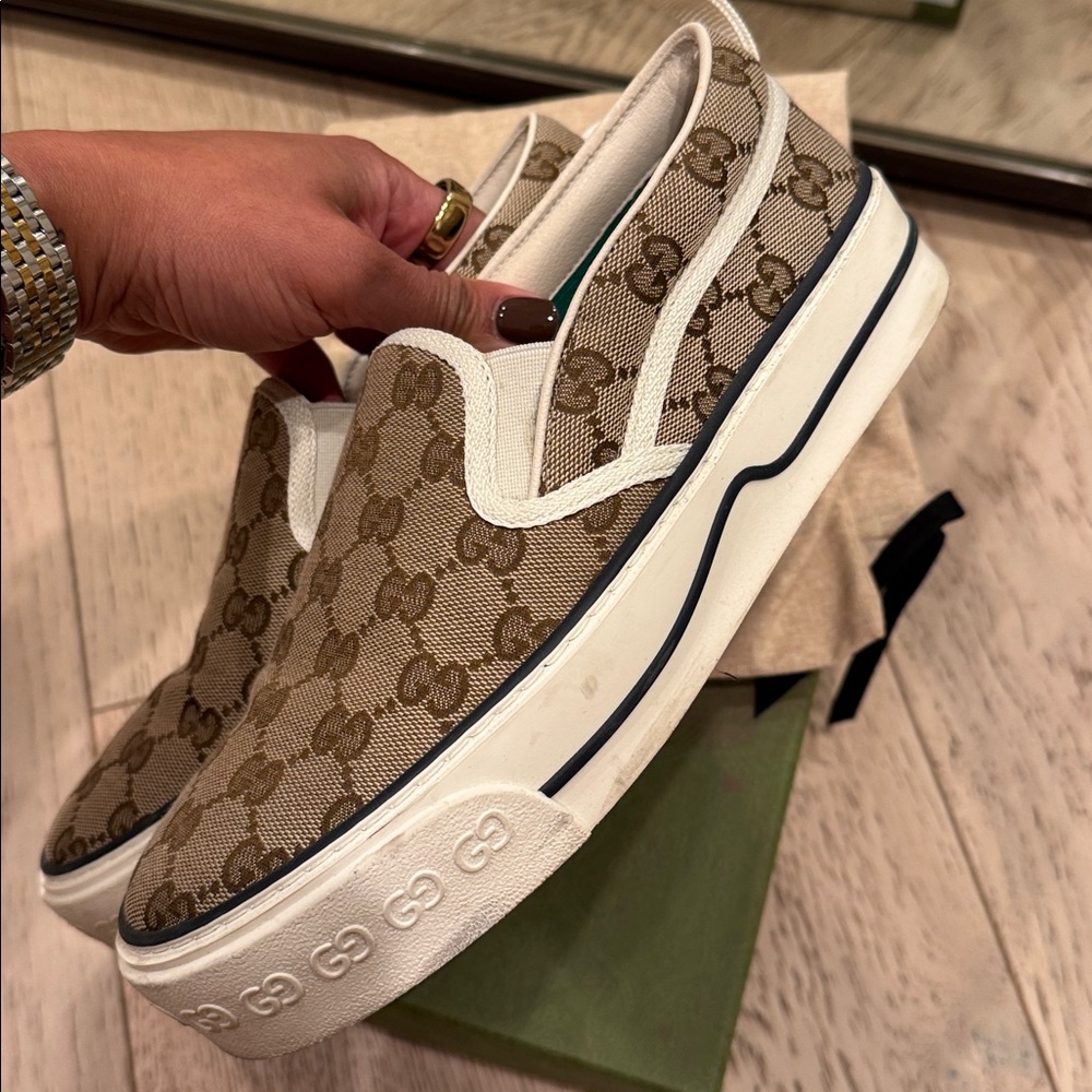 Gucci Monogram Brown Slip-On Sneakers - Picture 2 of 7